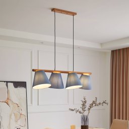 Lucande pendant light Jinda, blue, wood, fabric, 120 cm, E27