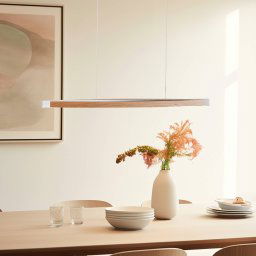 Quitani LED hanging light Kiera, oak/nickel, 98 cm