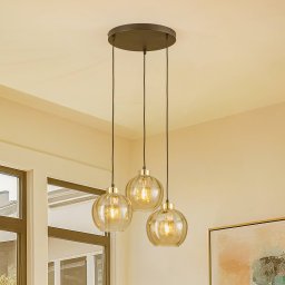 TK Lighting Devi pendant light, amber, 3-bulb, round