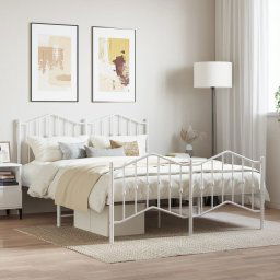 vidaXL Metal Bed Frame without Mattress with Footboard White 140x190cm