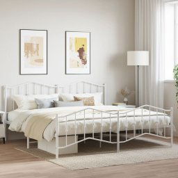 vidaXL Metal Bed Frame without Mattress with Footboard White 200x200cm