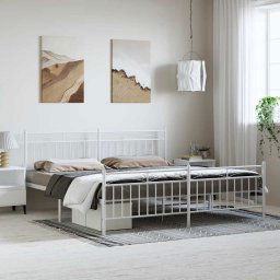 vidaXL Metal Bed Frame without Mattress with Footboard White 183x213cm