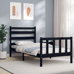 vidaXL Bed Frame without Mattress Black 100x200 cm Solid Wood Pine