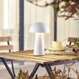 Lindby LED rechargeable table lamp Zyre, white, IP44, touch dimmer