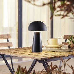 Lindby LED rechargeable table lamp Zyre, black, IP44, touch dimmer