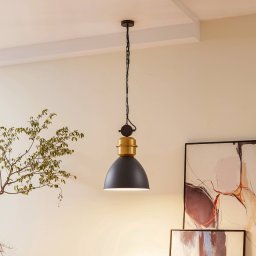 Lucande pendant light Kaeloria, black/brass, aluminium, Ø 35 cm