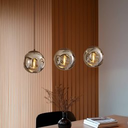 Lindby Valentina pendant light, E14, 3-bulb, smoky grey, glass