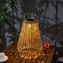 Lindby LED solar light Amaria, rattan, light, Ø 27 cm