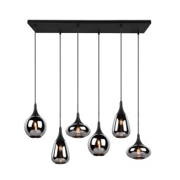 Trio Lighting LUMINA pendant light, 6-bulb, black/chrome, glass