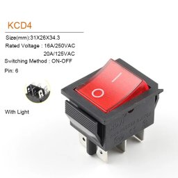 KCD4 25*31mm 6Pin Rocker Switch with Light