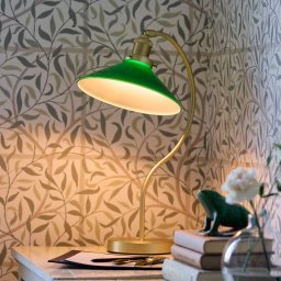 PR Home Axel table lamp, brass-coloured, green glass shade