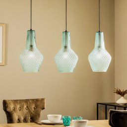 Lindby pendant light Drakar, 3-bulb, light blue, glass, Ø 25 cm
