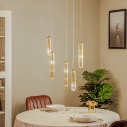 Lucande Freylin pendant light, 5-bulb, amber, glass, 48 cm