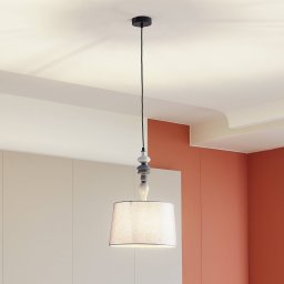 Lindby pendant light Haldorin, grey/black, textile, Ø 34 cm