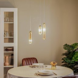 Lucande Freylin pendant light, 3-bulb, amber, glass, 38 cm