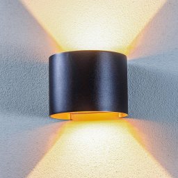 Lindby LED outdoor wall light Nivar, round, black/gold, IP54