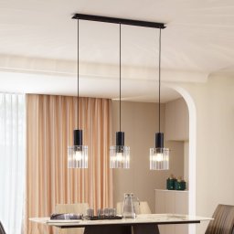 Lucande pendant light Eirian, 90 cm, 3-bulb, black, glass