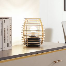 Lindby table lamp Ediz, black, wood, 25 cm high, E27