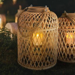 Näve LED solar lantern basket, bamboo, height 38 cm, natural