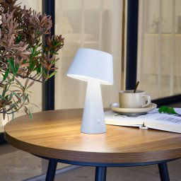 Lindby LED solar table lamp Lirinor, white, plastic, Ø 13cm