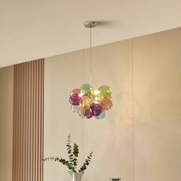 Lucande bubble pendant light Diborah, Ø 40 cm, multicoloured, glass, G9