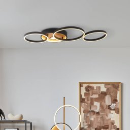 Searchlight LED ceiling light Curio Flush, wood look