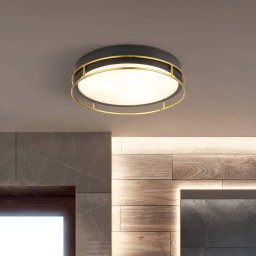 Searchlight Phoenix ceiling light, Ø 30 cm, black / brass, IP44
