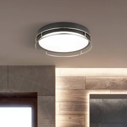 Searchlight Phoenix ceiling light, Ø 30 cm, black / chrome, IP44