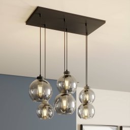 TK Lighting Cubus pendant light, smoke grey, glass, 74 cm long, 6-bulb