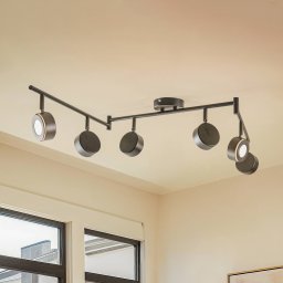 Lindby spotlight Jyla, black, 4,000 K, 6-bulb, GX53