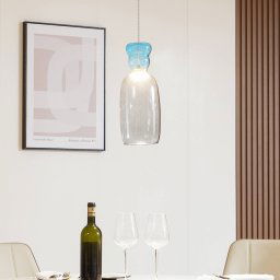 Lucande LED hanging light Fay, light grey/light blue, glass, Ø 15 cm
