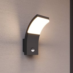 Lucande LED wall light Timm, sensor, 20cm, anthracite, IP54