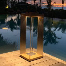 Les Jardins Teckinox LED solar lantern, teak/steel, 65.5cm
