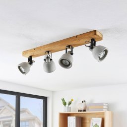 Lindby Spot Mitis, 70 cm, 4-bulb, grey, wood, concrete, GU10
