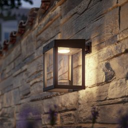 Philips Camill solar sensor wall lamp, black/clear, 14 x 14 cm