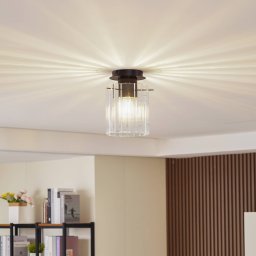 Lucande ceiling light Eirian, 1-bulb, black, glass, E27
