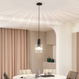 Lucande pendant light Eirian, Ø 18 cm, black, glass, E27