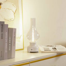 Lindby LED rechargeable table lamp Maxentius, cream, glass, dimmable