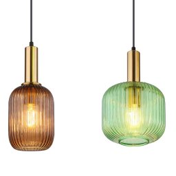 Globo Normy hanging light, length 115 cm, colourful, glass, 4-bulb.