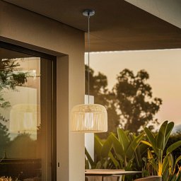 Lucande Solvindor outdoor hanging light, khaki, plastic, IP44