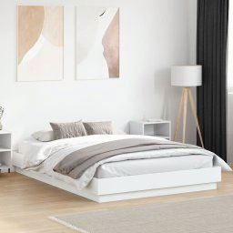 vidaXL Bed Frame with LED without Mattress White 140x200 cm