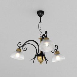 Luminex Flora chandelier, 3 glass shades, black/brass