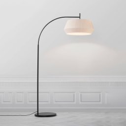 Nordlux Dicte floor lamp, hand bound lampshade, amber