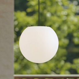 Lindby Alea outdoor hanging light, white, plastic, Ø 38 cm