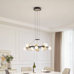 Lucande LED hanging light Pallo, 12-bulb, black/gold, glass