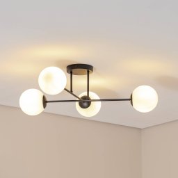 Euluna Glassy ceiling lamp, 4-bulb, crossed, black/opal