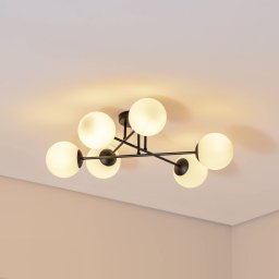 Euluna Glassy ceiling light, 6-bulb, black/opal