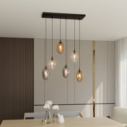 Euluna Glassy hanging light, 6-bulb, curved glass shades, colourful