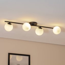 Euluna Glassy ceiling light, 4-bulb, linear, black/opal