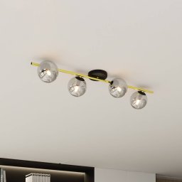 Euluna Glassy ceiling lamp, 4-bulb, linear, black/gold/grey